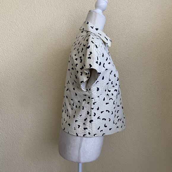 Tanya Taylor Leather Jacket White Black Animal Print Size S $459 Preppy, Cruella - Picture 2 of 8